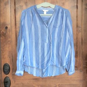 H&M LongSleeve Linen Blouse 1/2Button Tunic Collar